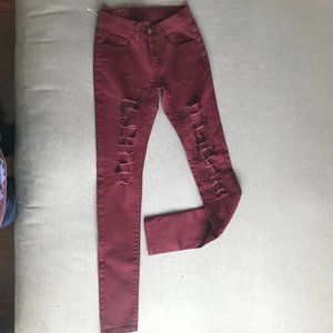 T & Y Fashion Skinny Jeans Burgundy & Black